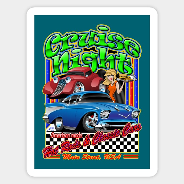 Cruise Night Hot Rods & Classic Cars Illustration Sticker by hobrath